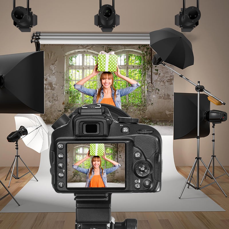 Baocicco 10x7ft Interior Wedding Photography Background Abandoned Building Shabby Wall Window View of Green Plants Background Empty Old Rural Room Discarded Factory Warehouse - Image 3